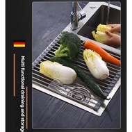 【SG】Foldable Kitchen Drying Rack Stainless Steel Dish Drainer Rack above Sink Storage Tray Kitchen O