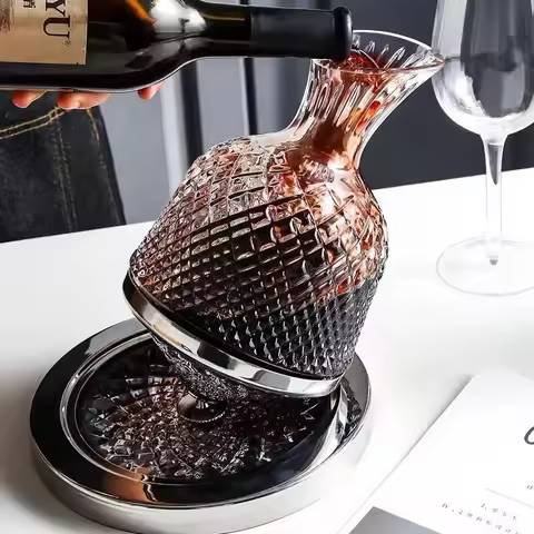 360 Rotating Wine Decanter Tumbler 1500ml Decanter Dispenser Crystal Glass Bottle Wine Aerator Mirro