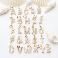 ((1 Pack of 5) Micro-Inlaid Zircon English 26 Letter Pendants 14k Gold Color Retention diy Pendant A