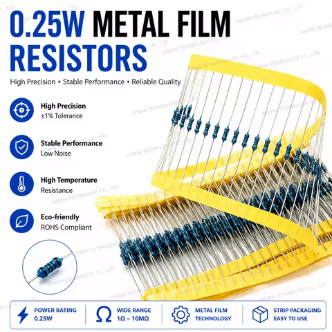 100Pcs 1/4W 1% Metal Film Resistor Kit 0Ω-22M Ohm Assorted Set 0 2.2 10 100 150 220 330 470 1K 2.2K 