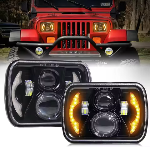 5x7 7x6' Inch LED Square Headlight Projector Headlight Hi/Lo Beam With White Amber DRL For Ford Chev