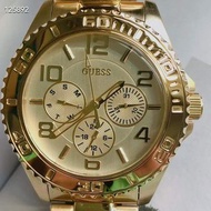 代購 GUESS蓋爾斯多功能三眼全黃金色鋼帶女錶型號W0231L2 黃金配送 高端奢華 商務腕錶 生日禮物