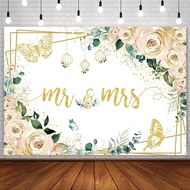 AIBIIN 7x5ft White Floral Mr & Mrs Engagement Decorations Backdrop for Couples Wedding Bride and Gro