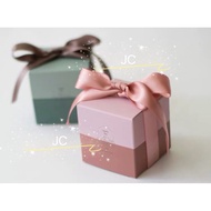wedding candy box door gift ribbon square elegant majlis kahwin pink green ribbon