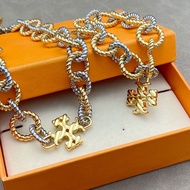 6FF1 Fashionable Classy Double TLOGO Twist Chain Plated 18K Gold Color Matching Bracelet Necklace Je