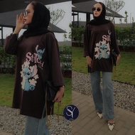 STURDY| Women's oversized t-shirt, 7/8 sleeve t-shirt material, Coffee Stitch