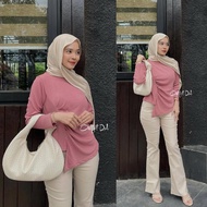 LOLITA BLOUSE - Slim Fit Blouse Top, Stretchy Knit Material, Asymmetrical Model GHS