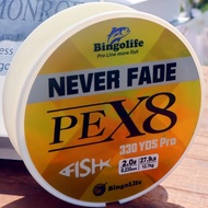Bingolife PE X8 Yellow Fishing Line 300m Anti-Fade Friction Resistant Flexible Long Distance braided
