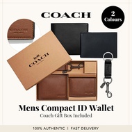 Coach Men Men Wallet In Gift Box Compact Id Sport Calf Leather Brown/Black # F64118