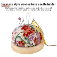 honeybird Vintage Embroidery Pin Cushions Half Round Pin Pad With Wooden Base Needle Holder For DIY 