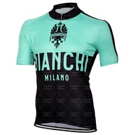 BIANCHI Milano เสื้อขี่จักรยานแขนสั้นเสื้อขี่จักรยานถนนแห้งเร็วจักรยานเสือภูเขาขี่จักรยานด้านบน ป้องกันรังสียูวี