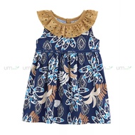 Summer baby girl dress 18 months - 4 years old PETIT BEGUIN Sleeveless Navy blue cotton embroidered 
