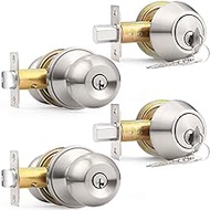 Probrico Brushed Nickel Entry Door Knob and Double Cylinder Deadbolt Combo Pack, Keyed on Both Sides, Front Door and Exterior Gate Lockset Hardware, Pack of 2