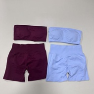 DFYNE Flat Tube Top Sports Underwear High Waist Pleated Peach Shorts Seamless Yoga Suit