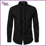 Yoewre Men Slim Fit Shirt Men Medieval Shirt Mens Retro Medieval Ruffle Shirt Royal Style Lapel Coll