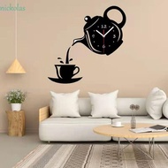 NICKOLAS Teapot Wall Clock Sticker, Teapot Design DIY Acrylic Mirror Wall Clock, Self-Adhesive 3D Easy to Read Silent 3D Decorative Clock Living Room