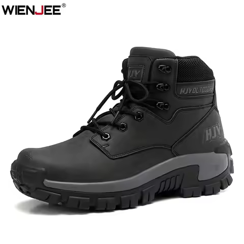 High-Top Leather Men's Boots Breathable Desert Combat Boots Outdoor Non-slip Hiking Boots Men Motorc