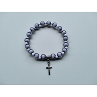 G306 8MM WHITE BALL FILLED PEARL CROSS BRACELET