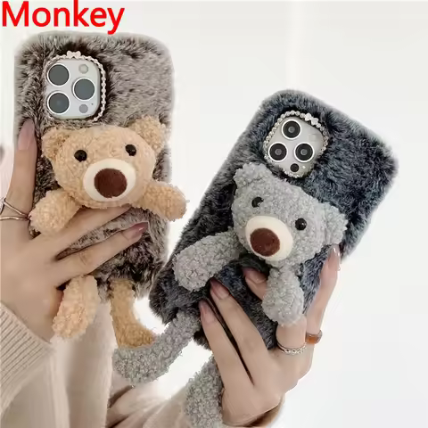 3D Cute Rabbit Fluffy Plush Bear Phone Case For OPPO Reno 7Z 6Z 5Z 2Z 5F 7 6 5 Pro 4 3 2 A5 A9 A31 A