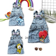 OVERALL JEANS ANAK PEREMPUAN/ OVERALL ROK JEANS SNOW BLUE ANAK MOTIF CHIMMY TATA BT21 / JUMPSUIT OVE