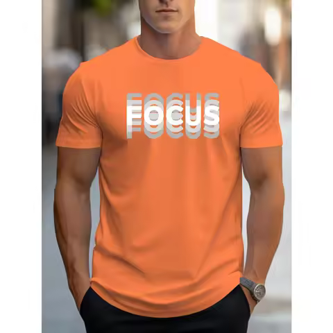 Fashion Men's T-Shirt Casual Sports Loose Oversized Style New Letter Focus Print Round Neck Short Sl