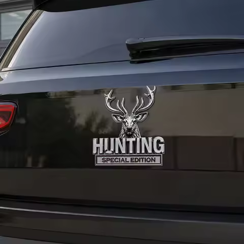 3D Polished Chrome Deer Head Car Emblem Hunting Theme Metal Badge Adhesive for Truck 4WD 6.5 Inch