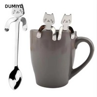 DUMIYL 1/4pcs Mini Cat Coffee Spoon, Tableware Cute Cat Stainless Steel Teaspoon,  Stainless Steel C