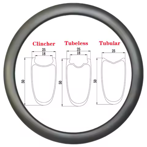 700C 35/38/40/45/50mm Profile Road Bike Carbon Rim 25mm Width 18mm Inner Tubeless Clincher Tubular D