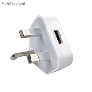 PurpleSun Mobile Phone Charger Universal Portable 3 Pin USB Charger UK Plug  With 1 USB Ports Travel Charging Device Wall Charger Travel Fast Charging Adapter SG