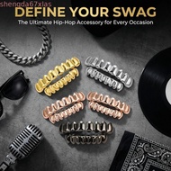 SHENGDA Teeth Grillz Top Bottom Set, Glossy  Eco-friendly Copper Teeth Grillz Caps,  Shiny Silver Go
