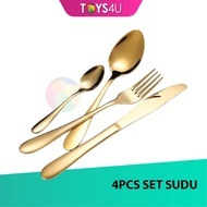 4PCS - Gold Cutlery FULL COLOUR Set Stainless Steel Dinnerware Sudu Set