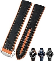 GANYUU 19mm 20mm Cowhide Watch Bands For Omega Seamaster 300 Speedmaster DE VILLE Watch Strap For Men Bracelet (Color : Black orange orange, Size : 20mm)