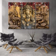 3 Pcs/set Vintage Golden Ganesha Canvas Painting Indian God Home Decor Wall Picture