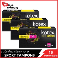 Combo 3 Gói Băng Vệ Sinh Kotex Sport Tampon Loại Vừa Tampon Regular 16 Miếng / Gói