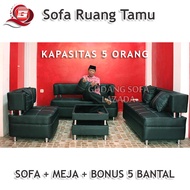 Sofa 221 Black Minimalis Plus Meja - BISA COD | OSCAR/KULIT - Gratis Ongkir Jakarta bogor depok tangerang bekasi. 5 Seater/Dudukan