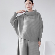 Miyake Plp-Size Women S Top To Cover The Belly To Look Slimmer Upscale 蝙蝠衫 Pleated Loose Long-Sleeve