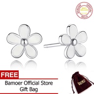 BAMOER จัดส่งฟรีขาตั้งกล้อง925เงินสเตอร์ลิงดอกดาลิ้งเดซี่ต่างหูสีขาวเคลือบเพชร CZ ใช้งานร่วมกับเครื่