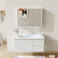不鏽鋼奶油簡約智能浴室櫃陶瓷一體衛生間洗手盆洗臉盆組掛牆