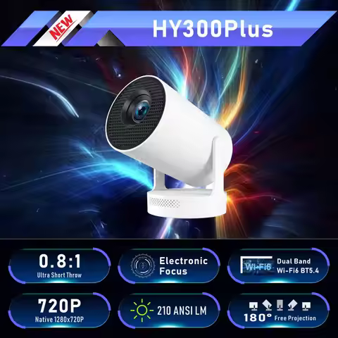 HY300plus Mini Portable Smart Projector Auto Focus Native 1280*720P Android Dual‑Band WiFi6 BT5.4 Ho