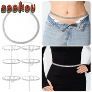 SEEKOV Rhinestone Waist Chain Belt, ​Elegant Design​ Silver ​Sparkly Crystal Belt​, Glamorous Style 