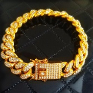 Men's Bracelet Miami Cuba Chain Bracelet 14K Gold Plated Diamonds Thick Bracelet Jewelry
