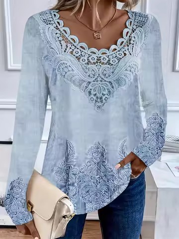 Elegant Casual Woman T-Shirt Fashion Loose T-Shirt Woman Temperament Long sleeve T-Shirt Holiday Wee
