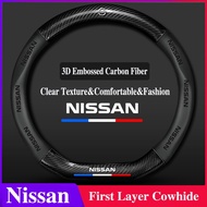 For Nissan 3D Embossed Leather Carbon Fiber Steering Wheel Cover Enhances The Texture Of The Car Navara Terra Urvan Almera Juke X Trail Sunny NV200