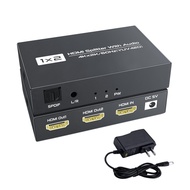 kisdoo 1X2 4K HDMI Splitter with Audio 1 in 2 Out Extractor Optical Toslink SPDIF and 3.5mm Audio Si