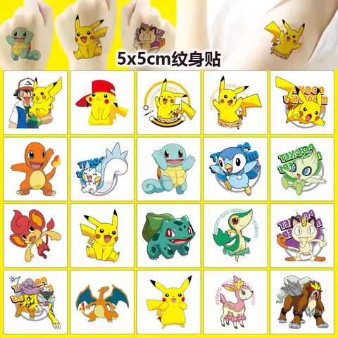 5*5cm 20pcs Pokemon Pikachu Tattoo Sticker Children's Reward Sticker Pack Cute Pikachu Laptop Skin S