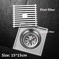 Quality Stainless Steel Kitchen bathroom balcony 15*15cm stainless steel floor drain/Quality Stainless Steel Floor Trap Floor Drain Black Silver