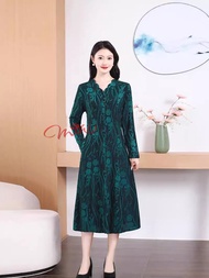 Váy trung niên nữ đẹp cao cấp V64 - Đầm dài tay thu đông cho người lớn tuổi U50 U60 U70 tặng mẹ bà B