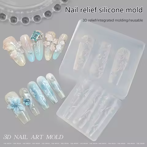 Silicone Flower Butterfly Nail Carving Mold 3D Stamping Plate Nails Stencils DIY UV Gel Manicure Too