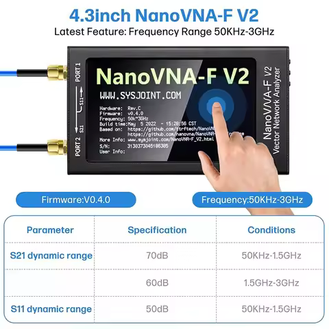 NanoVNA-F V2 Vector Network Analyzer Upgraded 50KHz-3GHz Antenna Analyzer HF VHF UHF VNA 4.3" 5000mA