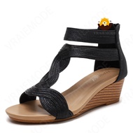 VRAIEMODE Ankle Strap Wedge Sandals Peep Toe Bohemian Sandals Lightweight Roman Shoes